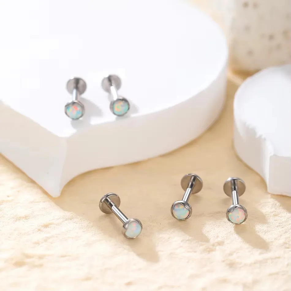 Modern Style Classic Style Heart Shape Titanium Alloy Inlay Opal Unisex Lip Stud Ear Studs display picture 2