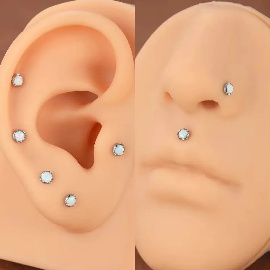 Modern Style Classic Style Heart Shape Titanium Alloy Inlay Opal Unisex Lip Stud Ear Studs display picture 1