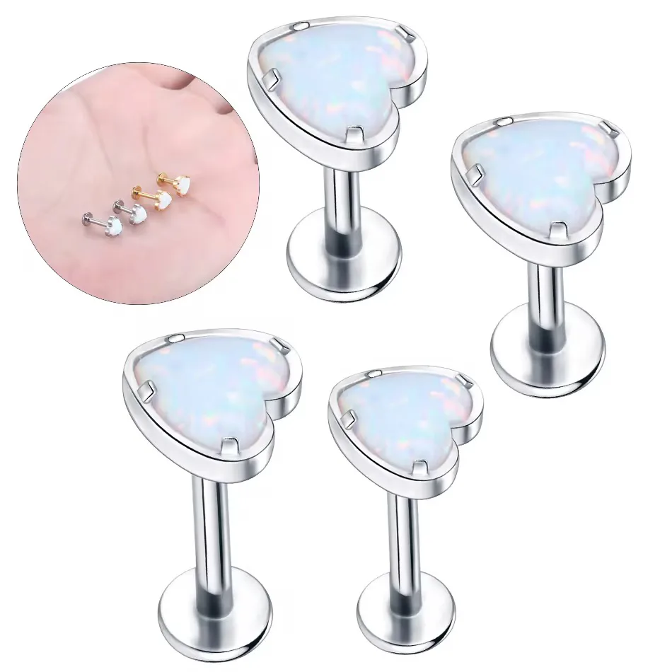 Modern Style Classic Style Heart Shape Titanium Alloy Inlay Opal Unisex Lip Stud Ear Studs display picture 4