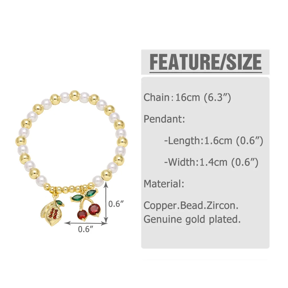 Simple Style Cherry Copper Plating Inlay Zircon 18K Gold Plated Unisex Bracelets display picture 1