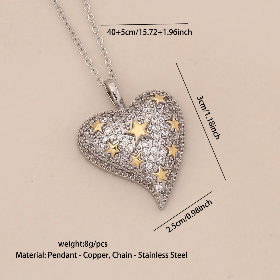 Elegant Star Heart Shape 304 Stainless Steel Zircon Women's Pendant Necklace display picture 5