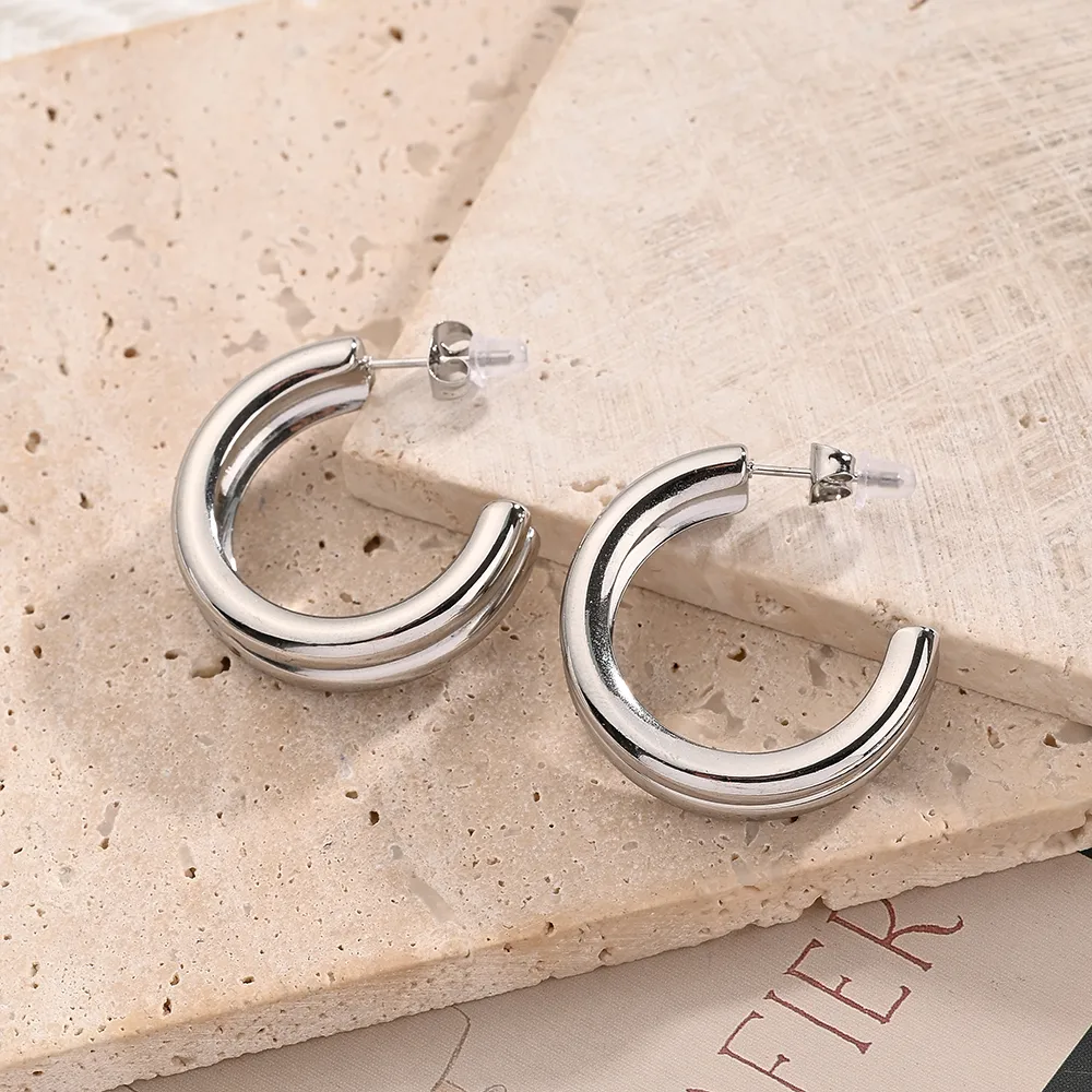 1 Pair/Package Casual Vacation Modern Style U Shape Round Handmade Polishing Plating 304 Stainless Steel 18K Gold Plated Ear Studs display picture 5
