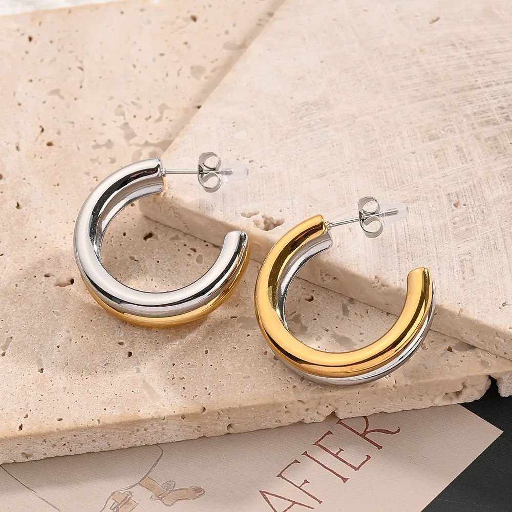 1 Pair/Package Casual Vacation Modern Style U Shape Round Handmade Polishing Plating 304 Stainless Steel 18K Gold Plated Ear Studs display picture 3
