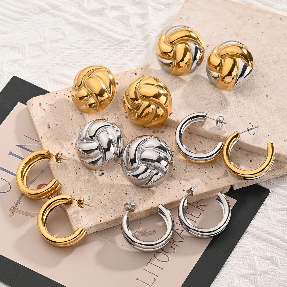 1 Pair/Package Casual Vacation Modern Style U Shape Round Handmade Polishing Plating 304 Stainless Steel 18K Gold Plated Ear Studs display picture 1