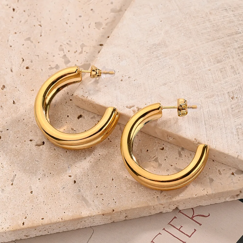 1 Pair/Package Casual Vacation Modern Style U Shape Round Handmade Polishing Plating 304 Stainless Steel 18K Gold Plated Ear Studs display picture 4