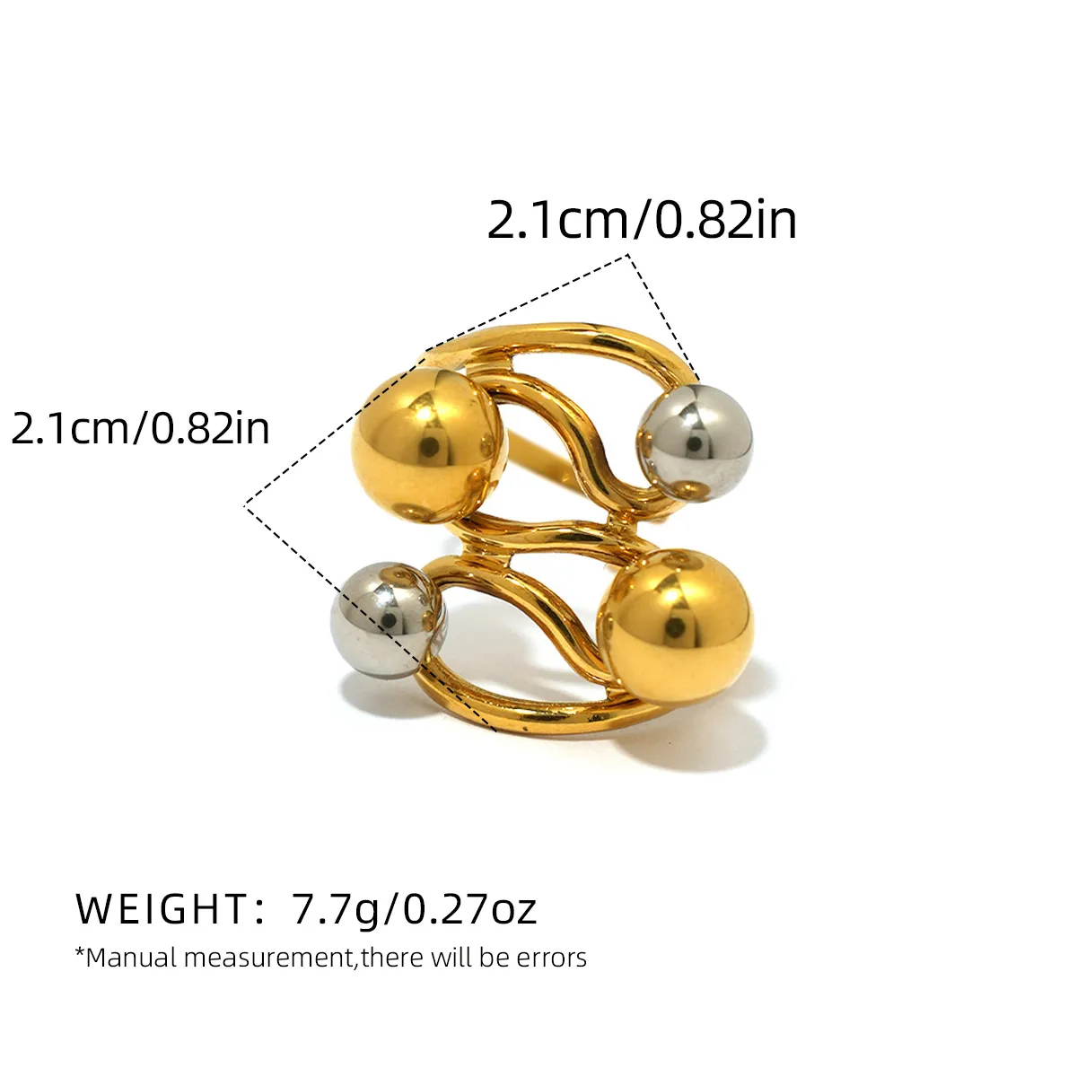 Exaggerated Ball 304 Stainless Steel Geometric 18K Gold Plated Women's Open Rings display picture 1