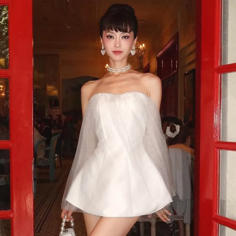 Women's Sheath Dress Casual Elegant Streetwear Strapless Backless Sleeveless Solid Color Above Knee Holiday Banquet Travel display picture 6