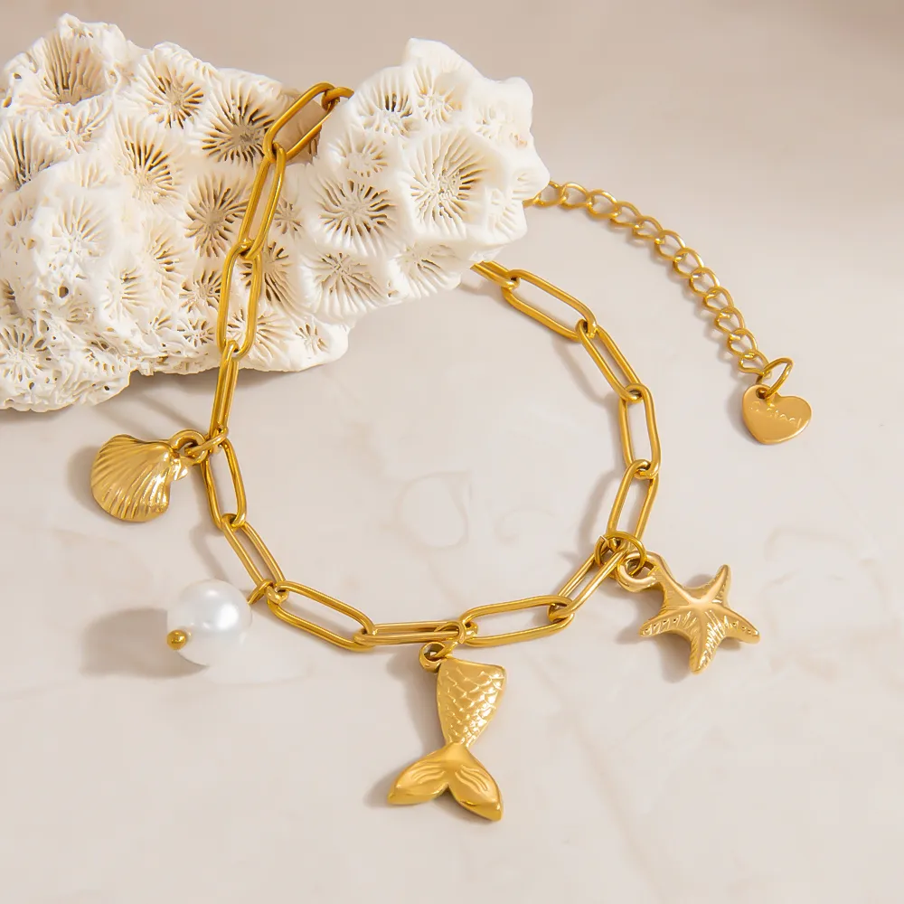 Elegant Classic Style Starfish Pearl Fish 304 Stainless Steel Women's Multi Charms Bracelet display picture 7