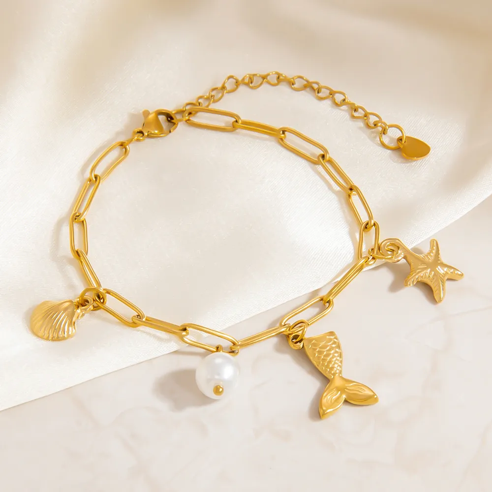 Elegant Classic Style Starfish Pearl Fish 304 Stainless Steel Women's Multi Charms Bracelet display picture 8