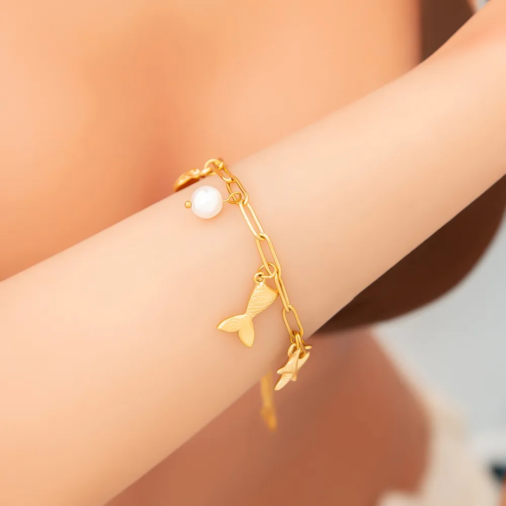 Elegant Classic Style Starfish Pearl Fish 304 Stainless Steel Women's Multi Charms Bracelet display picture 10