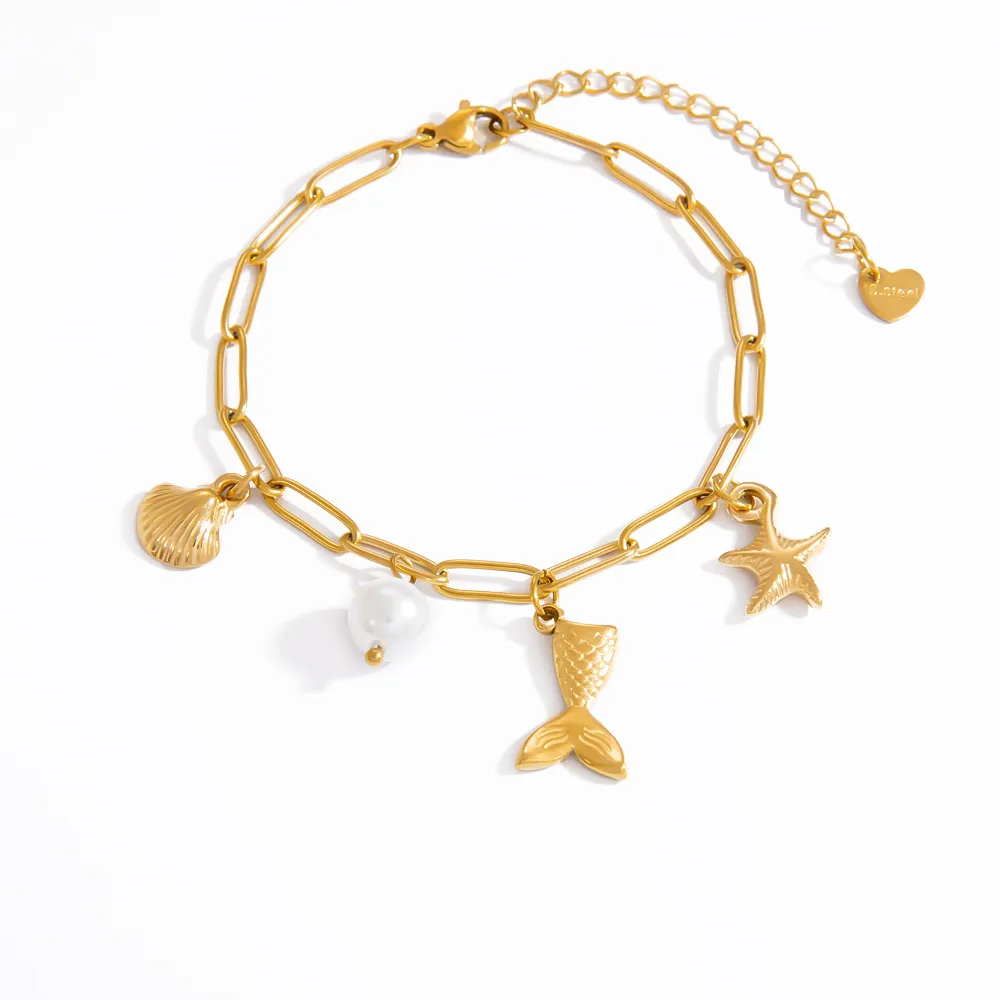 Elegant Classic Style Starfish Pearl Fish 304 Stainless Steel Women's Multi Charms Bracelet display picture 9