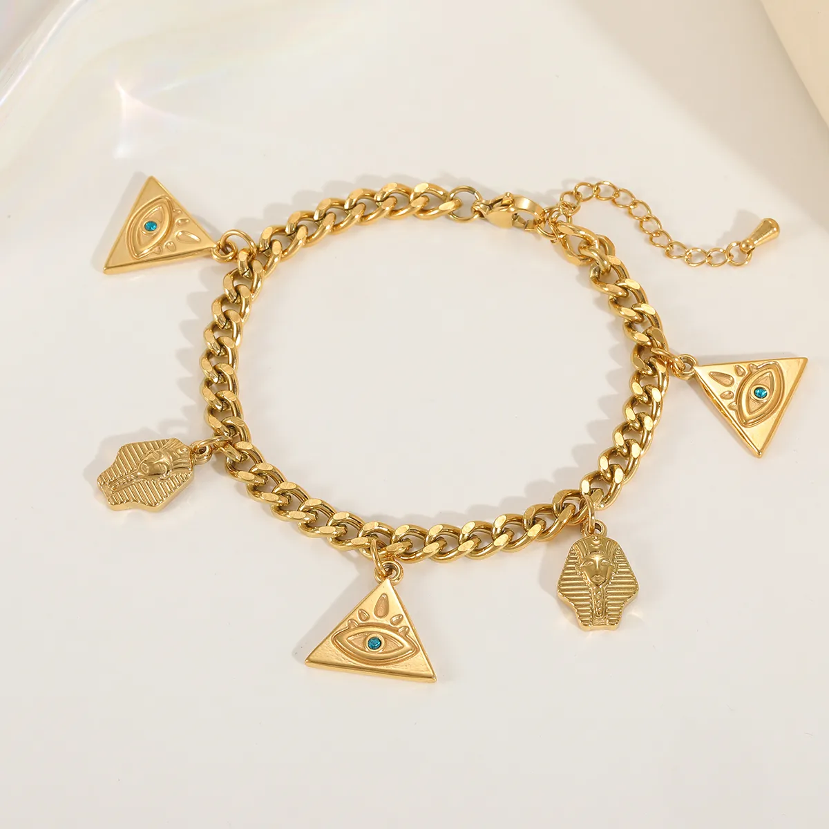 Casual Elegant Vintage Style Geometric Sun Devil's Eye 304 Stainless Steel Plating Inlay Acrylic Imitation Pearl Zircon 18K Gold Plated Women's Bracelets Necklace display picture 3