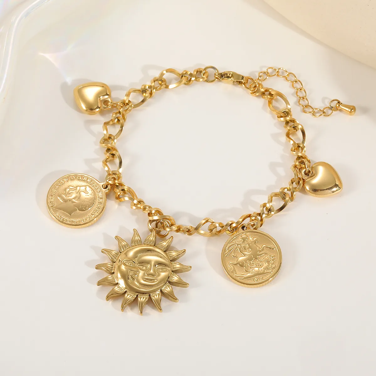 Casual Elegant Vintage Style Geometric Sun Devil's Eye 304 Stainless Steel Plating Inlay Acrylic Imitation Pearl Zircon 18K Gold Plated Women's Bracelets Necklace display picture 5