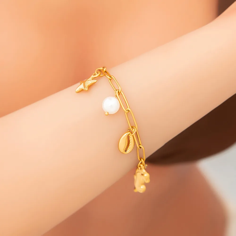 Elegant Classic Style Starfish Pearl Fish 304 Stainless Steel Women's Multi Charms Bracelet display picture 11