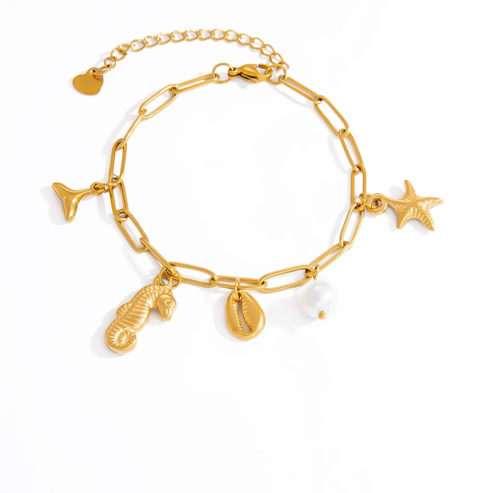 Elegant Classic Style Starfish Pearl Fish 304 Stainless Steel Women's Multi Charms Bracelet display picture 14
