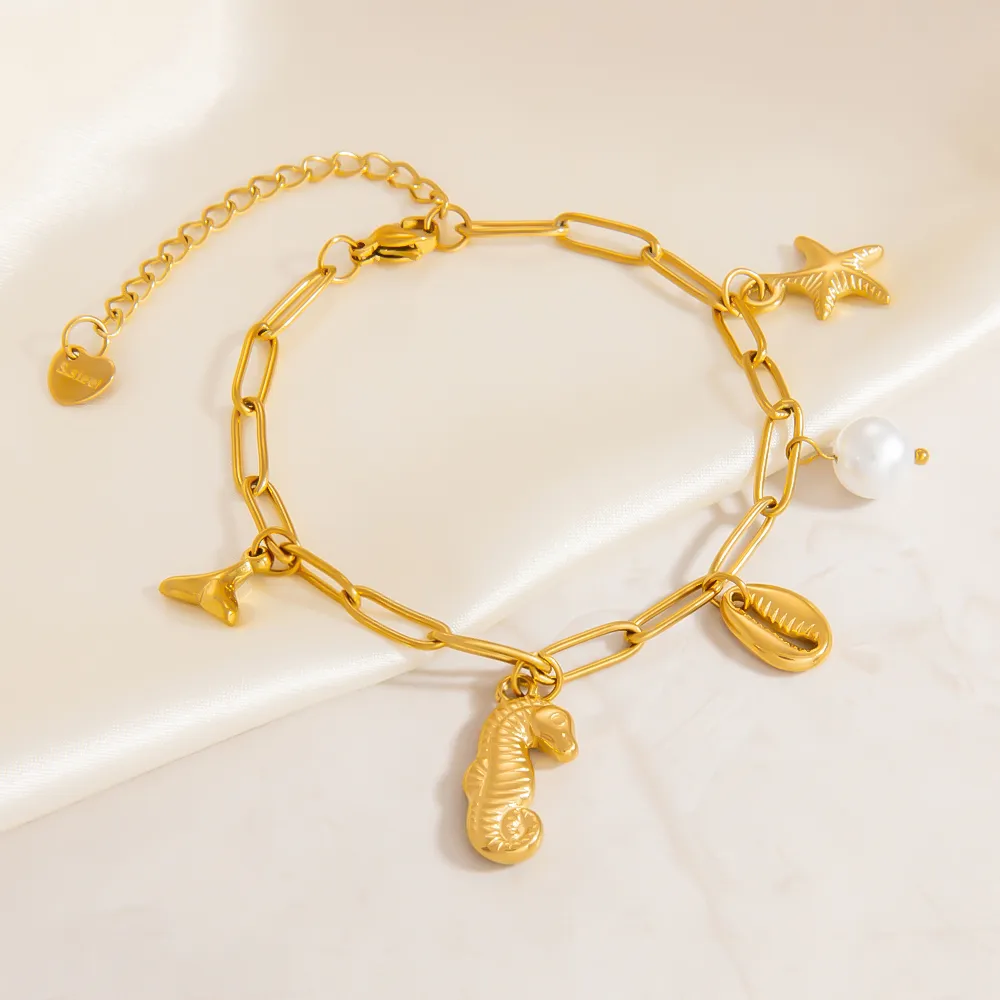 Elegant Classic Style Starfish Pearl Fish 304 Stainless Steel Women's Multi Charms Bracelet display picture 16
