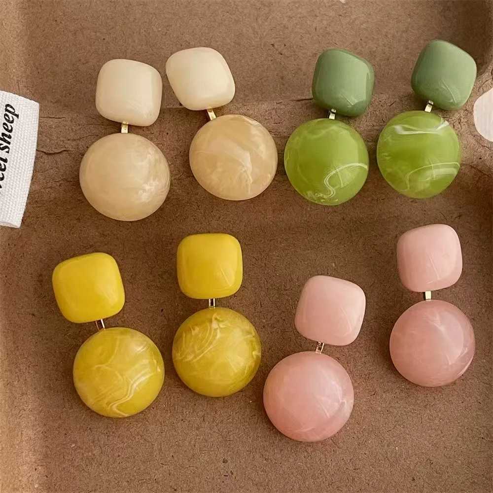 1 Pair/Package Casual Modern Style Round Rectangle Polishing Plating Resin Copper 18K Gold Plated Earrings display picture 2