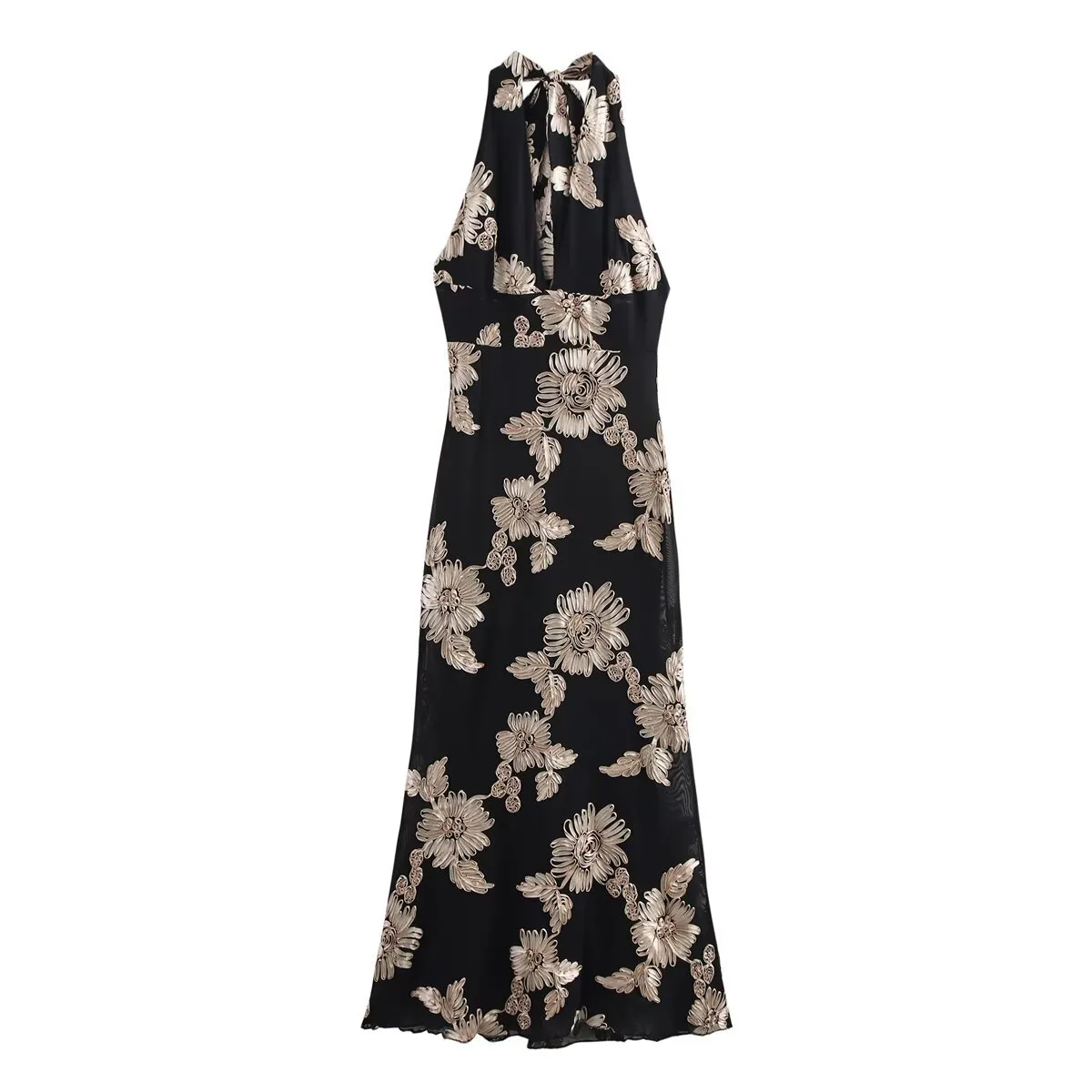 Women's Trumpet Dress Sexy Halter Neck Embroidery Long Sleeve Flower Maxi Long Dress Holiday Banquet display picture 1