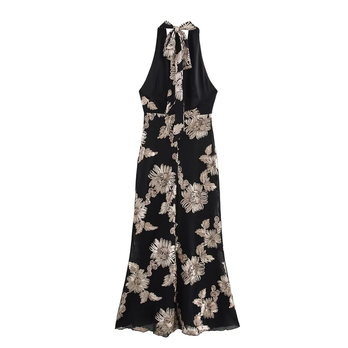 Women's Trumpet Dress Sexy Halter Neck Embroidery Long Sleeve Flower Maxi Long Dress Holiday Banquet display picture 2