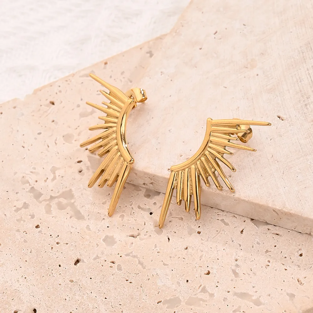 1 Pair/Package Casual Vacation Modern Style C Shape Light Wings Handmade Polishing Plating 304 Stainless Steel Acrylic Pearl 18K Gold Plated Ear Studs display picture 3