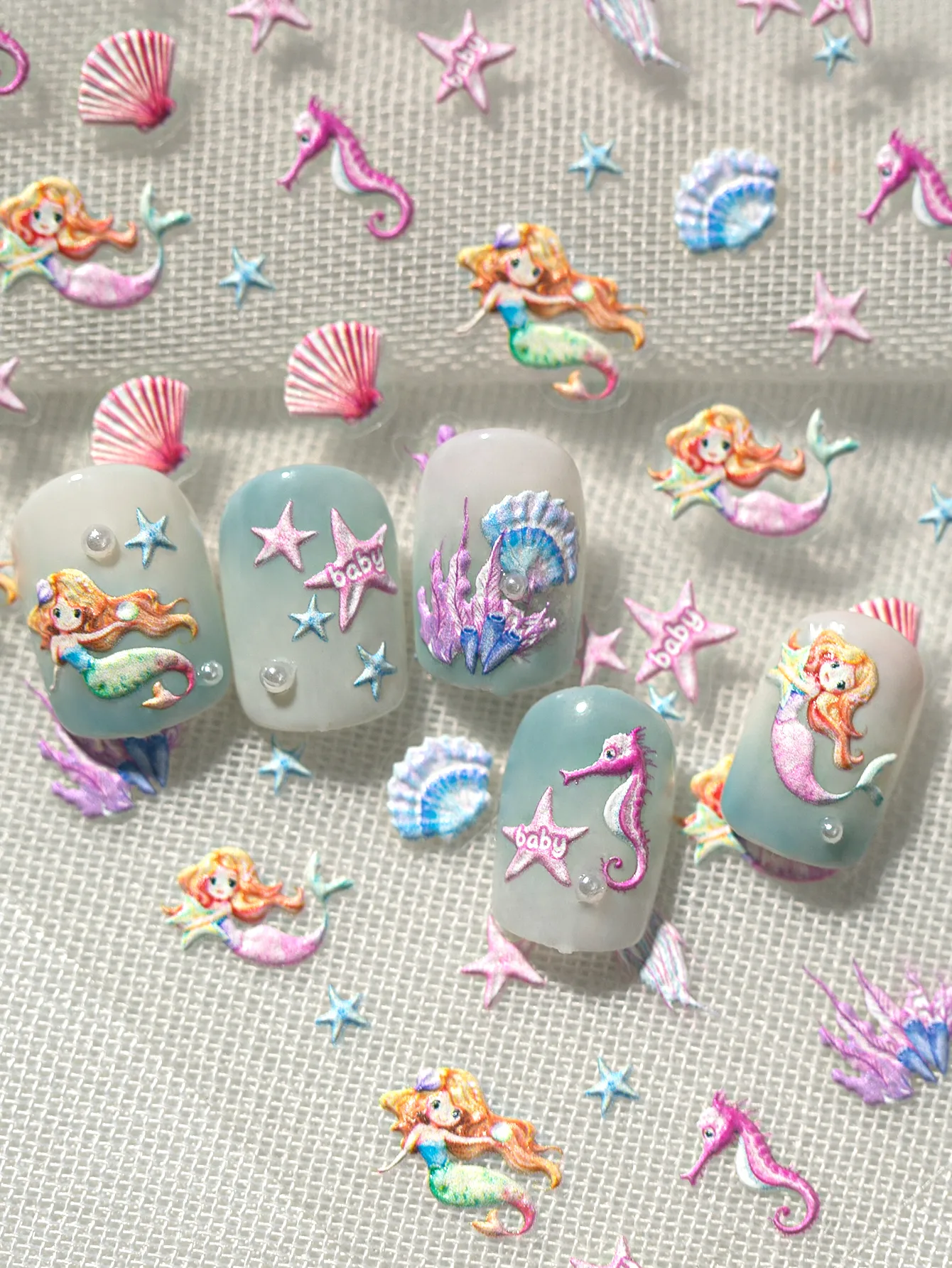 IG Style Cartoon Style Cute Ocean Mermaid Shell Nail Stickers Nail Decoration Accessories display picture 3