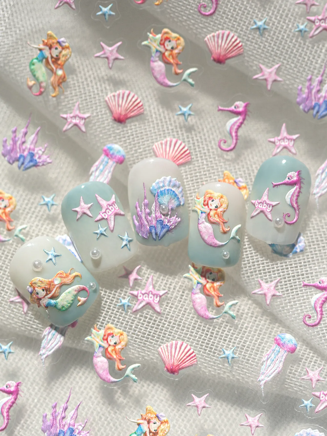 IG Style Cartoon Style Cute Ocean Mermaid Shell Nail Stickers Nail Decoration Accessories display picture 7