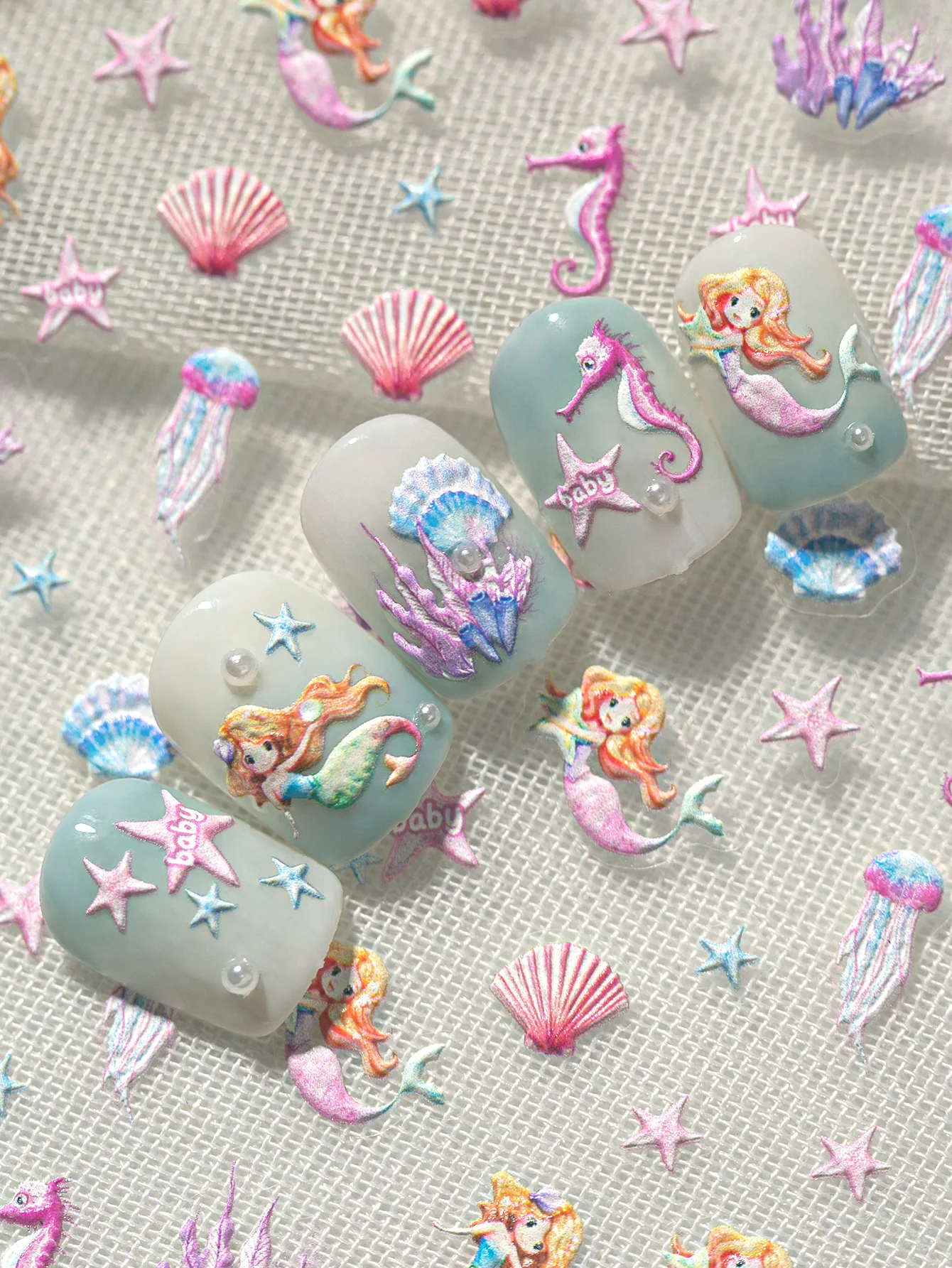IG Style Cartoon Style Cute Ocean Mermaid Shell Nail Stickers Nail Decoration Accessories display picture 5