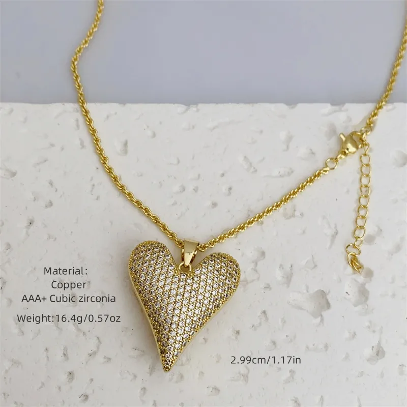 Retro Classic Style Heart Shape Copper Inlay Zircon 18K Gold Plated Women's Pendant Necklace display picture 4