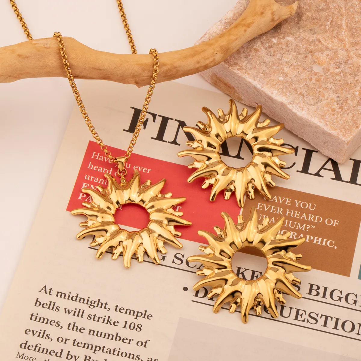 Streetwear Shiny Sun 304 Stainless Steel Polishing Plating 18K Gold Plated Women's Jewelry Set display picture 5