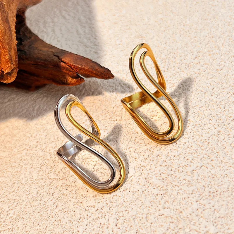 Vintage Style Classic Style Lines 304 Stainless Steel Mixed Metal Plating 18K Gold Plated Women's Open Rings display picture 1