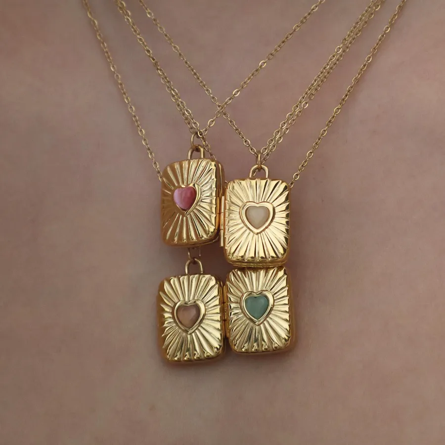 Retro Classic Style Heart Shape 304 Stainless Steel Plating Opal 18K Gold Plated Unisex Necklace display picture 4