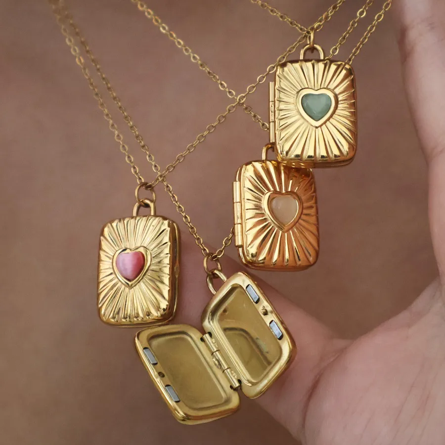 Retro Classic Style Heart Shape 304 Stainless Steel Plating Opal 18K Gold Plated Unisex Necklace display picture 7