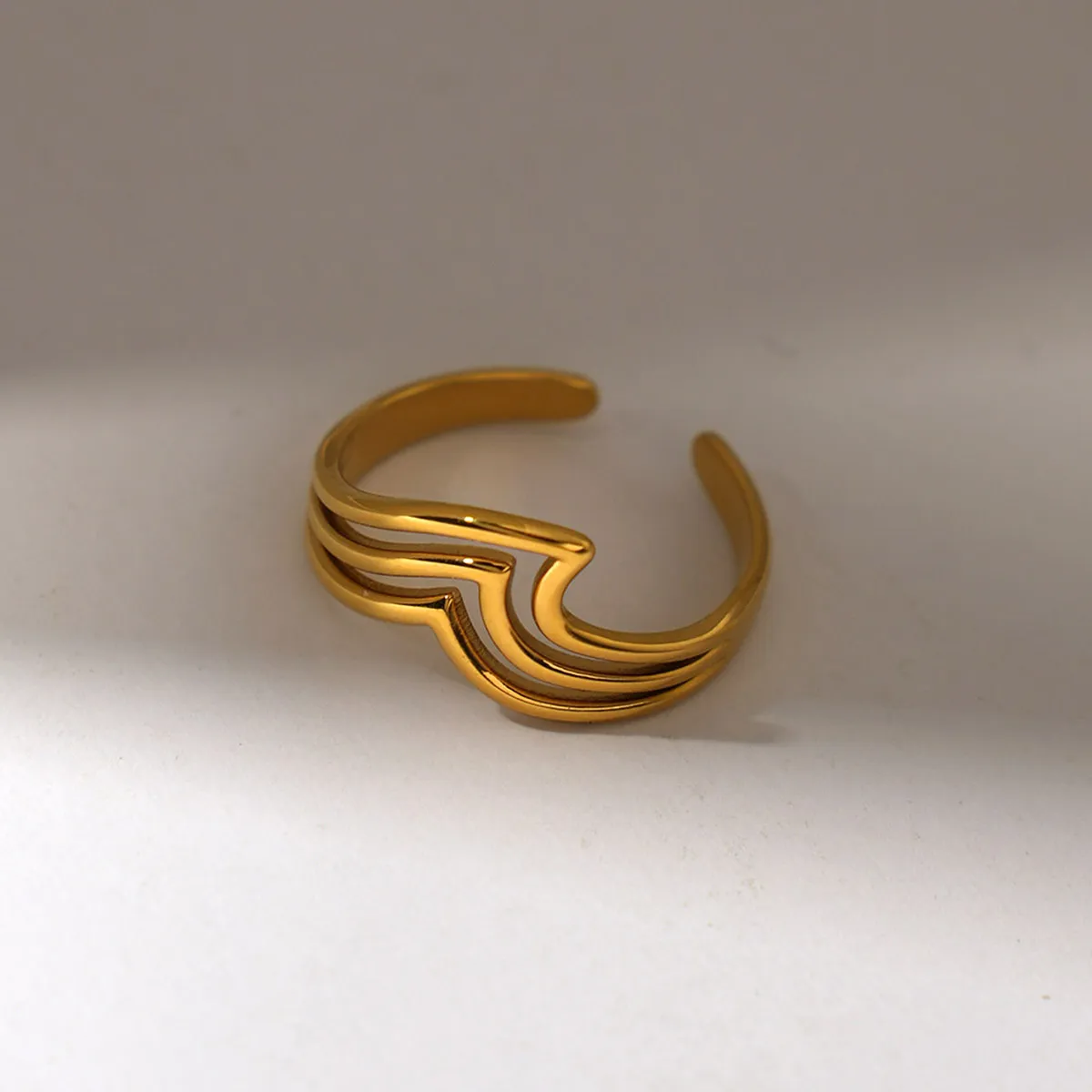 Wholesale Jewelry Marine Style Simple Style Ocean Sea Wave 304 Stainless Steel 18K Gold Plated Open Rings display picture 1