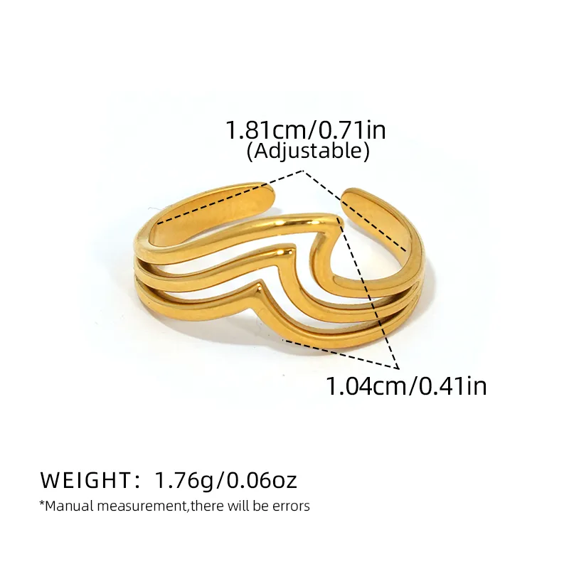 Wholesale Jewelry Marine Style Simple Style Ocean Sea Wave 304 Stainless Steel 18K Gold Plated Open Rings display picture 2
