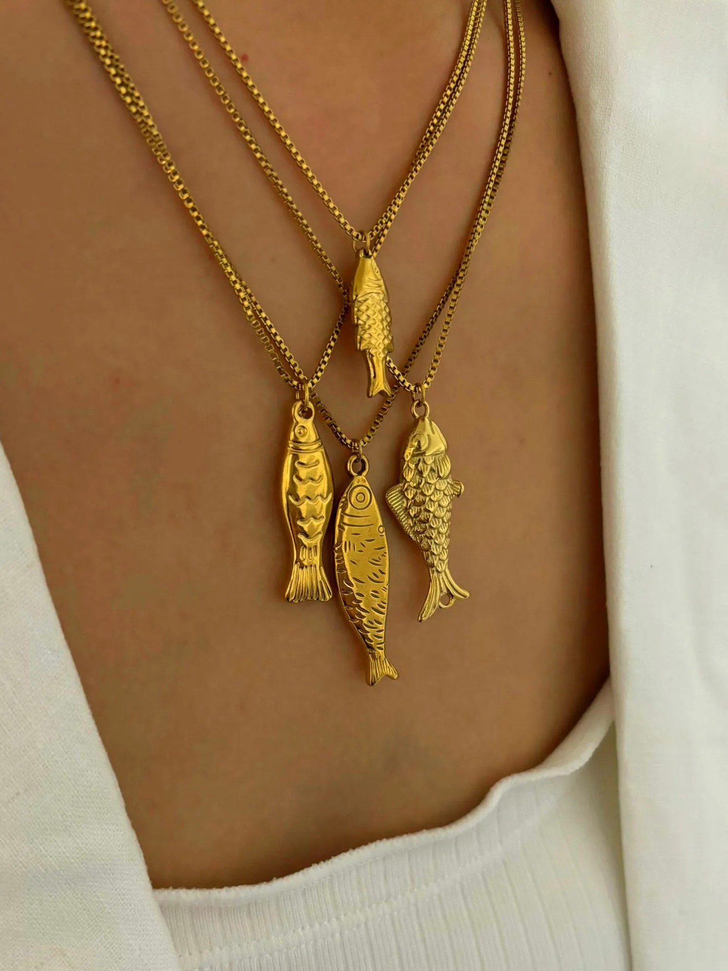 Vintage Style Classic Style Small Fish 316L Stainless Steel  Irregular 18K Gold Plated Women's Pendant Necklace display picture 7