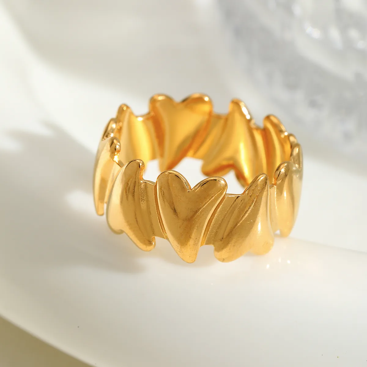 Casual Simple Style Artistic Geometric Leaves Heart Shape 304 Stainless Steel 18K Gold Plated Valentine'S Day Women's Open Rings display picture 1