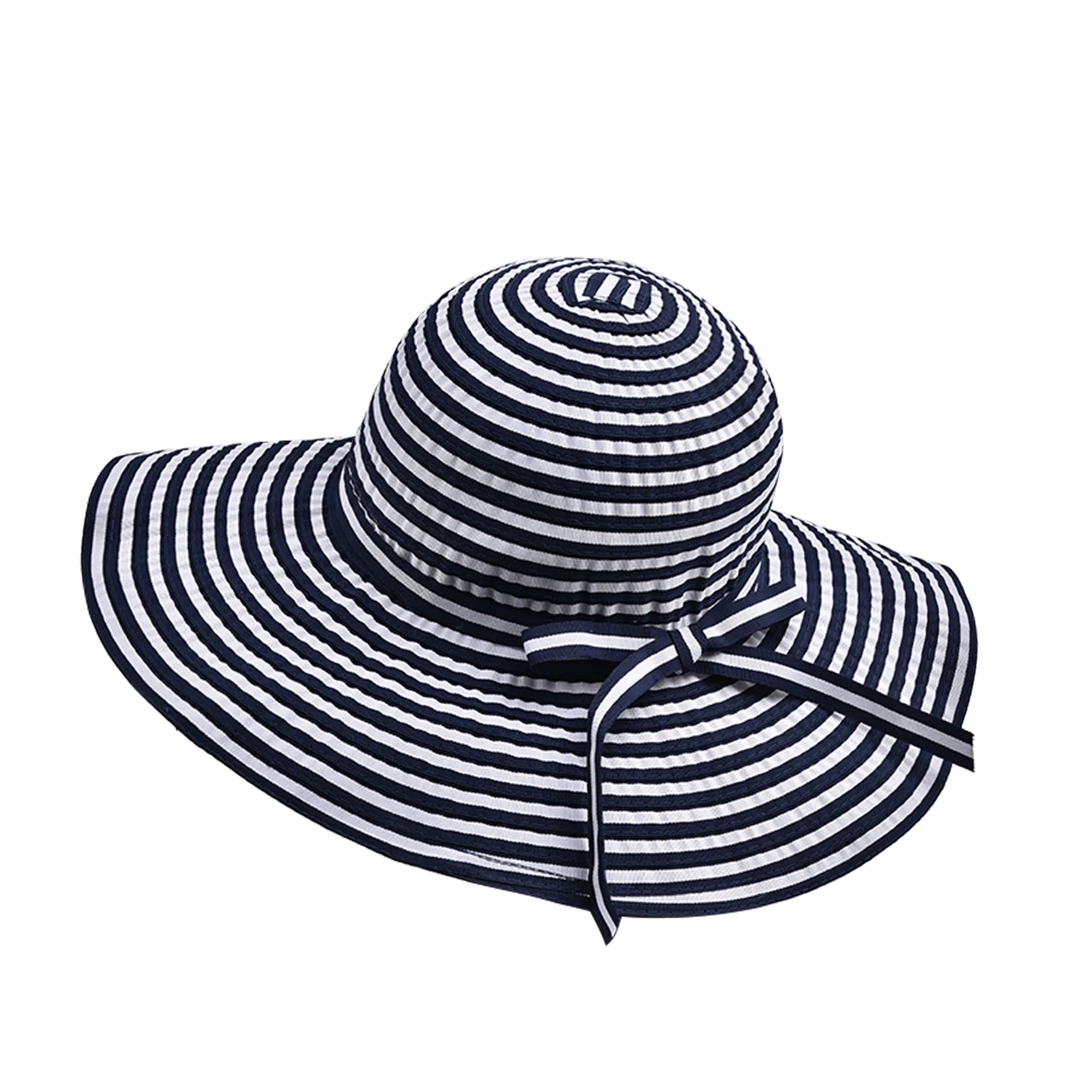 Women's Cute Sweet British Style Stripe Bowknot Big Eaves Sun Hat Bucket Hat display picture 7