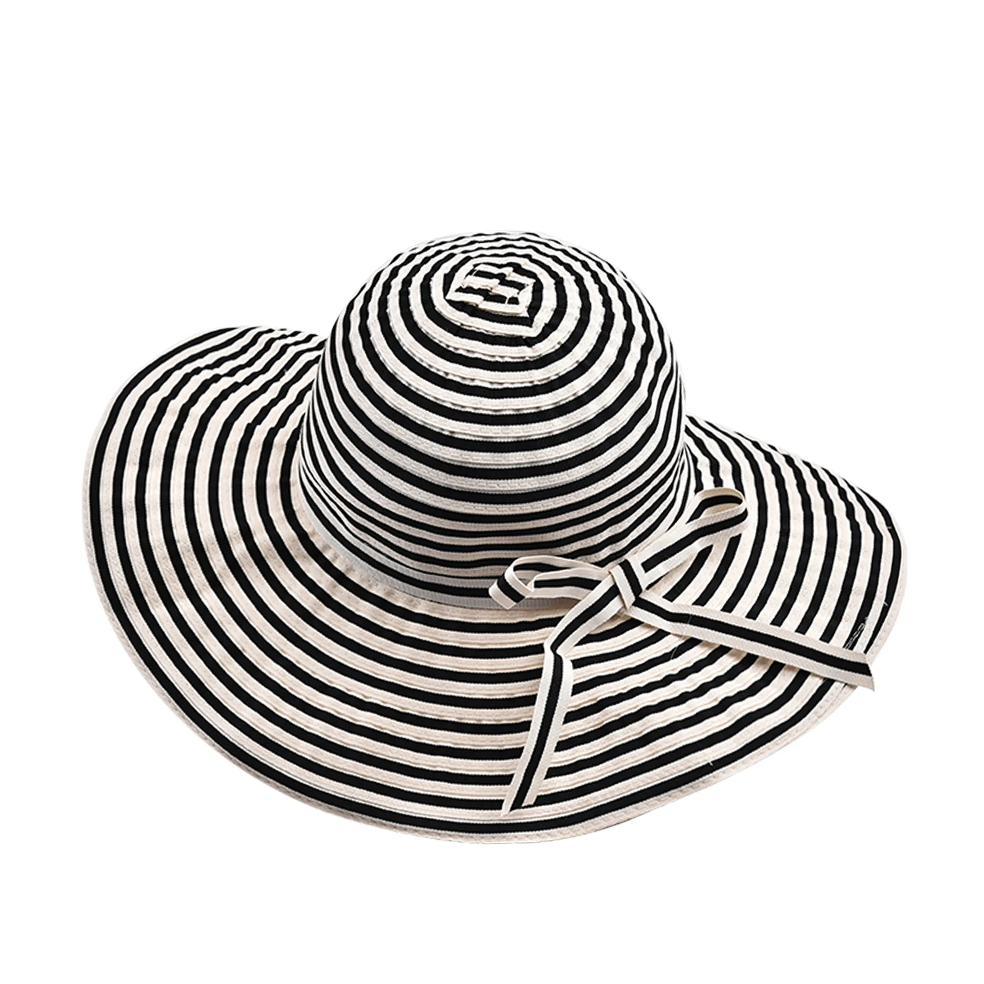 Women's Cute Sweet British Style Stripe Bowknot Big Eaves Sun Hat Bucket Hat display picture 4