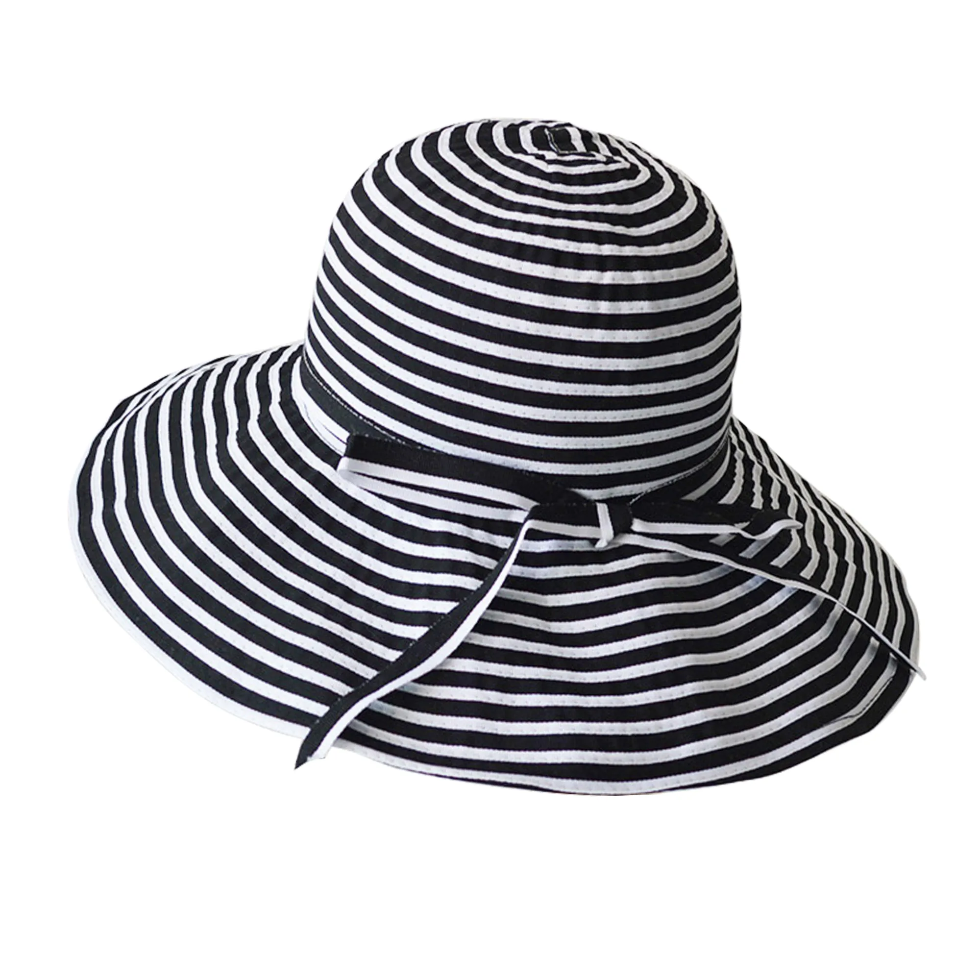 Women's Cute Sweet British Style Stripe Bowknot Big Eaves Sun Hat Bucket Hat display picture 5