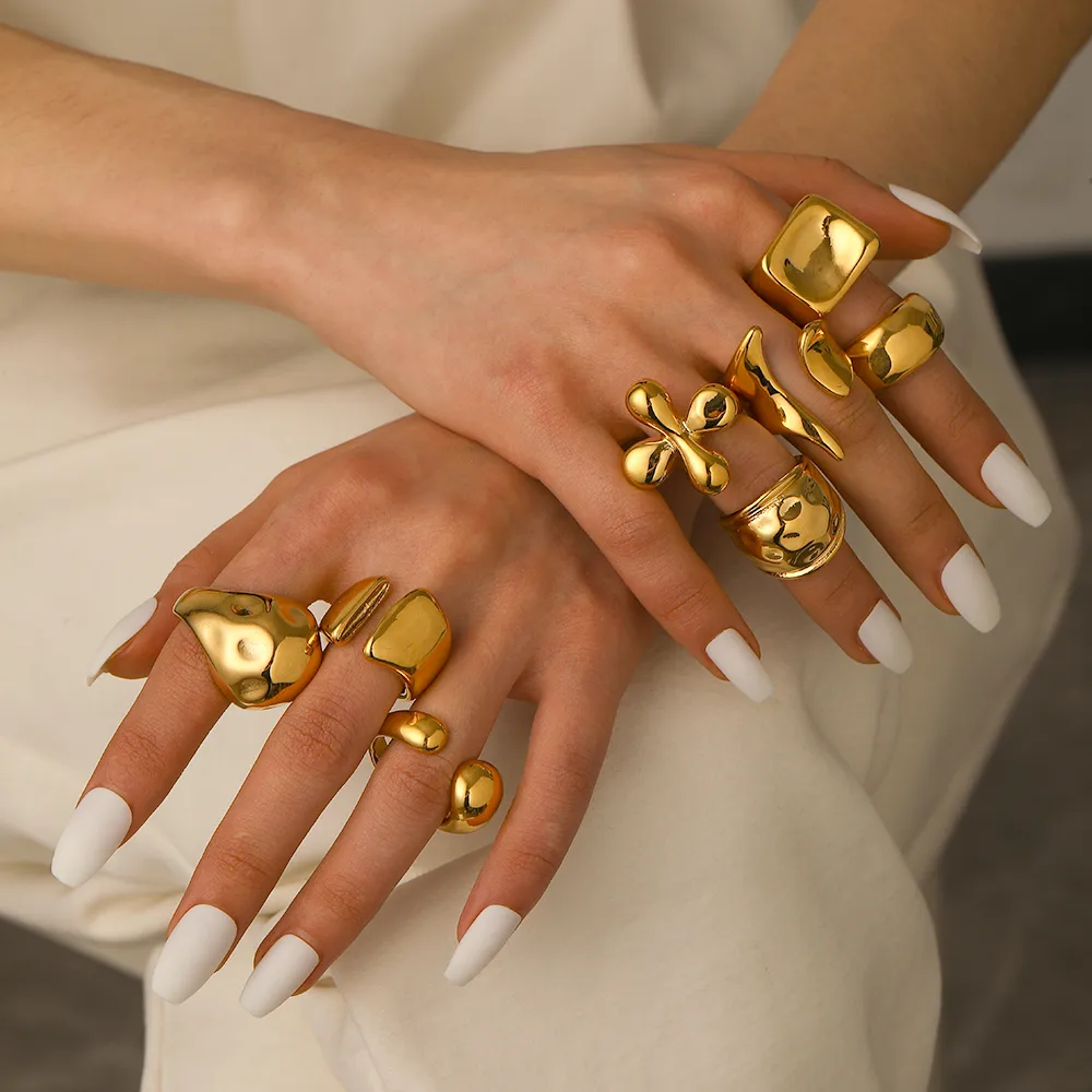 IG Style Exaggerated Irregular Geometric 304 Stainless Steel 18K Gold Plated Women's Rings display picture 1