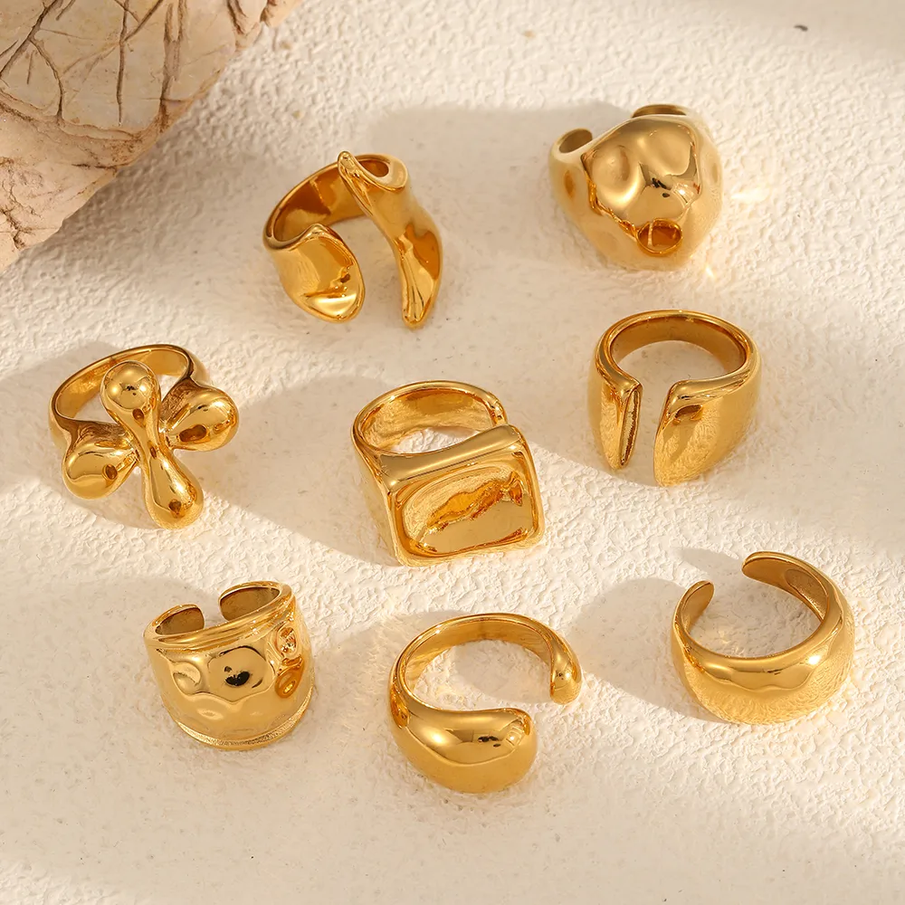 IG Style Exaggerated Irregular Geometric 304 Stainless Steel 18K Gold Plated Women's Rings display picture 3