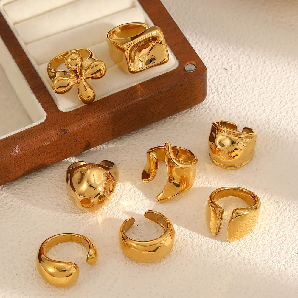 IG Style Exaggerated Irregular Geometric 304 Stainless Steel 18K Gold Plated Women's Rings display picture 2