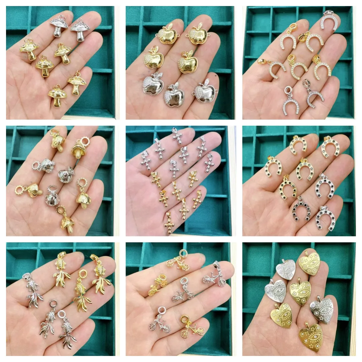 IG Style Simple Style Cross Apple Mushroom Copper Polishing Inlay Zircon 18K Gold Plated White Gold Plated DIY Jewelry Accessories display picture 1