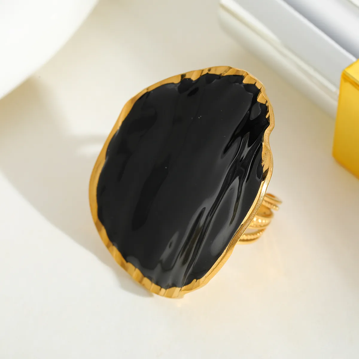 Casual Simple Style Artistic Irregular Geometric Flower 304 Stainless Steel Enamel 18K Gold Plated Women's Open Rings display picture 2