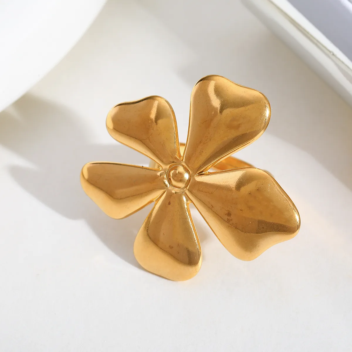 Casual Simple Style Artistic Irregular Geometric Flower 304 Stainless Steel Enamel 18K Gold Plated Women's Open Rings display picture 4