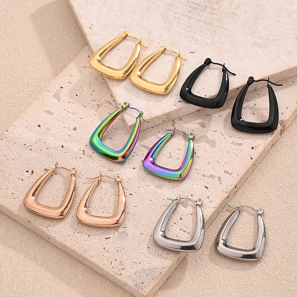 1 Pair/Package Casual Modern Style Simple Style U Shape Multicolor Handmade Polishing Plating 304 Stainless Steel 18K Gold Plated Colorful Plating Rose Gold Plated Earrings display picture 1