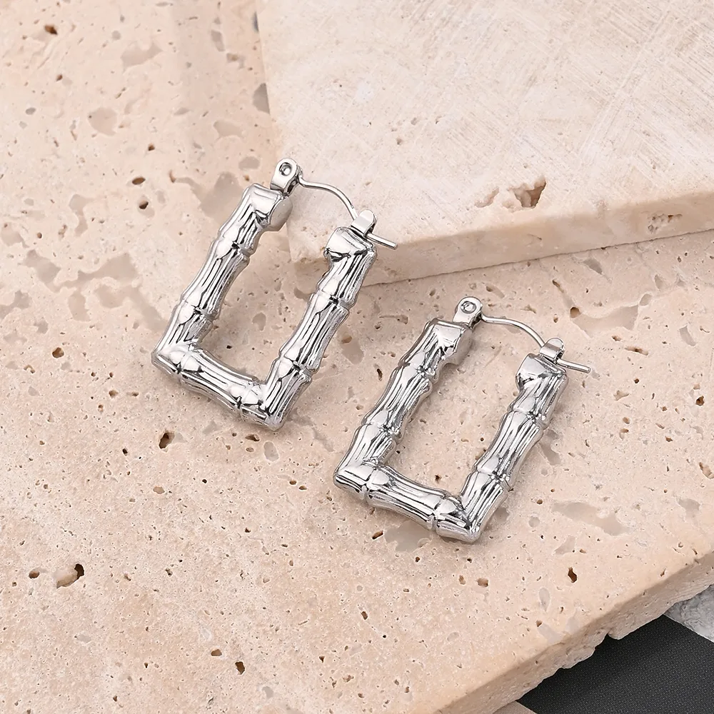 1 Pair/Package Casual Modern Style Simple Style Multicolor Bamboo Joint Simple Handmade Polishing Plating 304 Stainless Steel 18K Gold Plated Colorful Plating Rose Gold Plated Hoop Earrings Earrings display picture 2