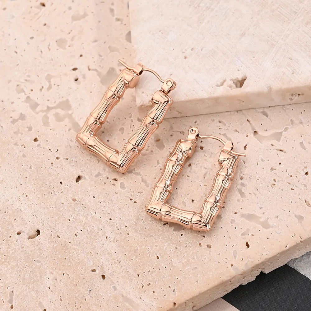 1 Pair/Package Casual Modern Style Simple Style Multicolor Bamboo Joint Simple Handmade Polishing Plating 304 Stainless Steel 18K Gold Plated Colorful Plating Rose Gold Plated Hoop Earrings Earrings display picture 3