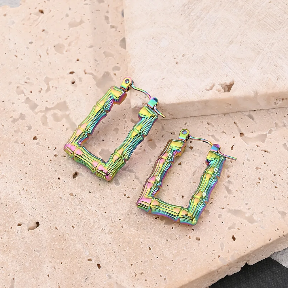 1 Pair/Package Casual Modern Style Simple Style Multicolor Bamboo Joint Simple Handmade Polishing Plating 304 Stainless Steel 18K Gold Plated Colorful Plating Rose Gold Plated Hoop Earrings Earrings display picture 6