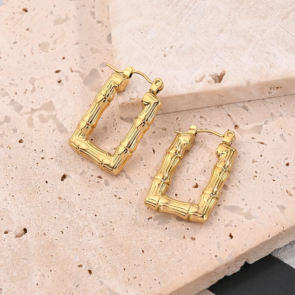 1 Pair/Package Casual Modern Style Simple Style Multicolor Bamboo Joint Simple Handmade Polishing Plating 304 Stainless Steel 18K Gold Plated Colorful Plating Rose Gold Plated Hoop Earrings Earrings display picture 4